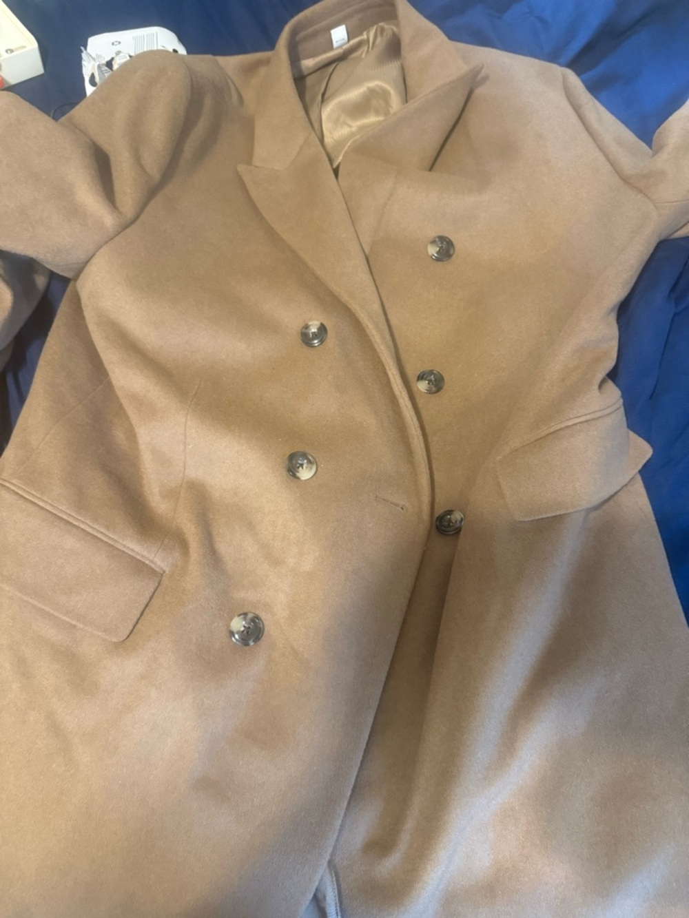 Joseph Abboud Wool Cashmere Blend Overcoat 46 Reg Tan Beige Single Breasted Long